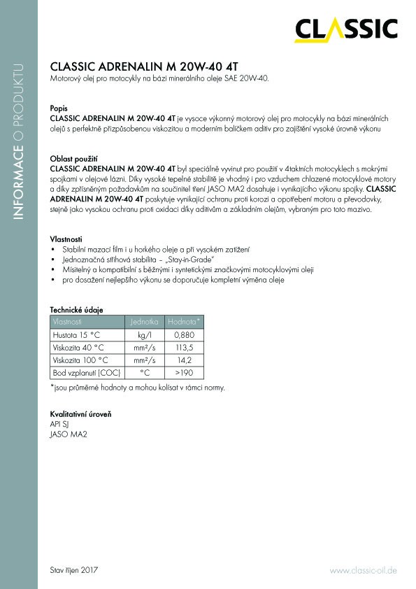 Produktové informace _ADRENALIN_ CZ09 20W-40